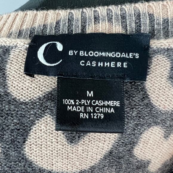 C by Bloomingdale's Cashmere Black Tan Leopard Print Pullover Sweater Size M - Picture 6 of 6